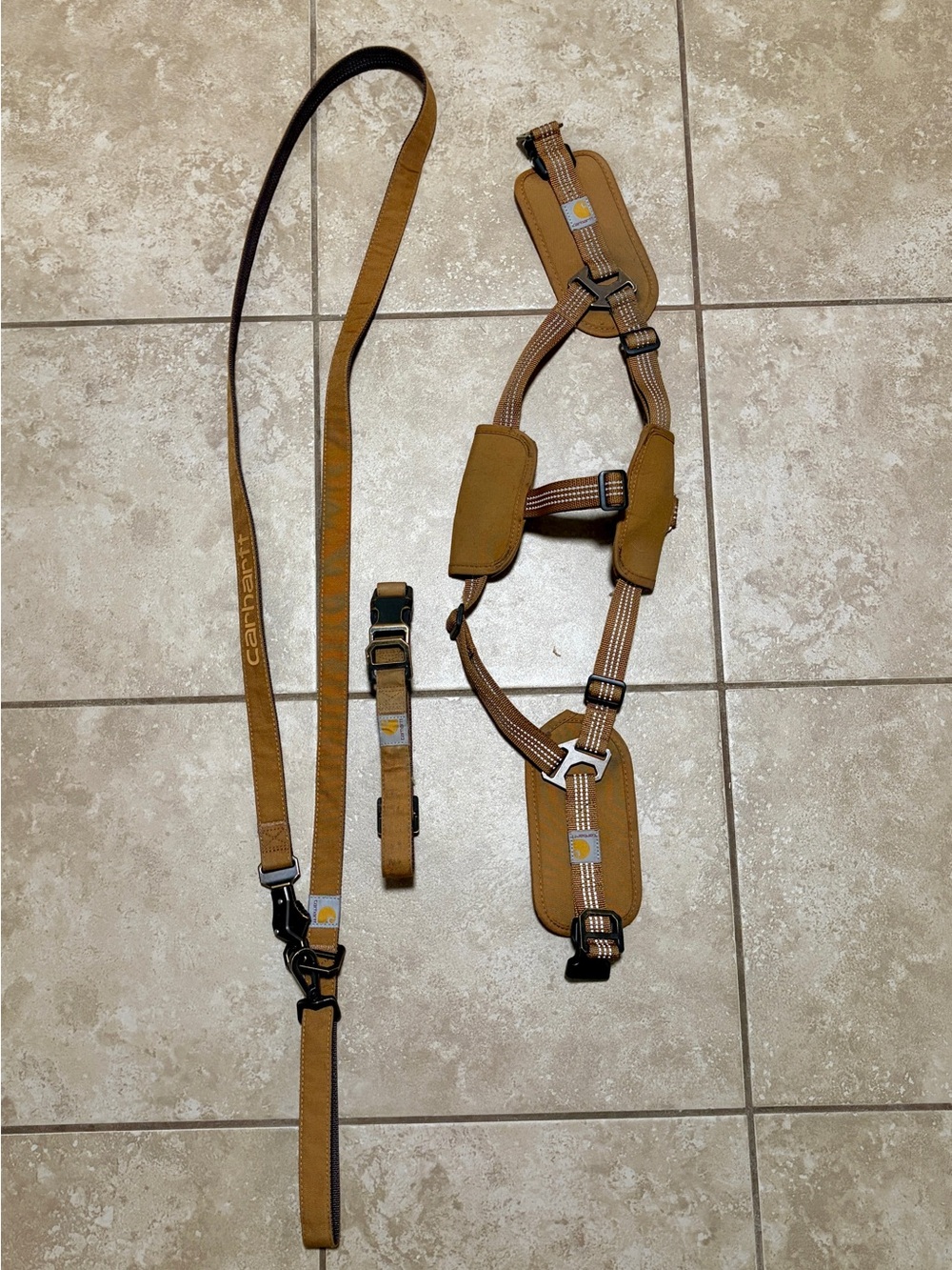 Carhartt Tan Utility Chest Rig Dog Harness Set with Matching Collar and Leash